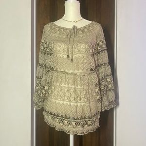 Beige Knit Dolman Sleeve Overlay Top